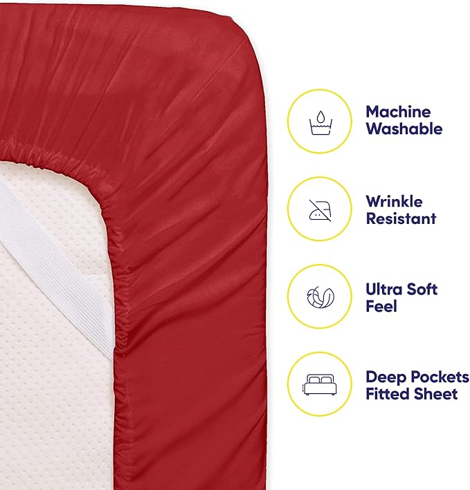 Twin XL Size Bed Sheets - 4 Piece 1500 Supreme Collection Fine Brushed Microfiber Deep Pocket Twin X-Large Sheet Set Bedding - 1 EXTRA PILLOW CASES, GREAT VALUE, Twin XL, Samba Red