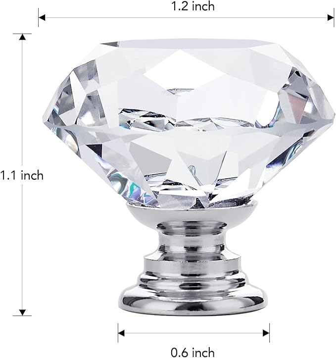 Ravinte 30 Pack Crystal Drawer Knobs - Glass Cabinet Knobs, Diamond Shaped, 30 mm, Silver Base