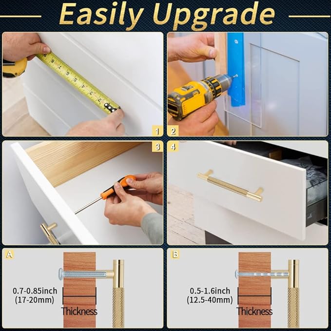 Knurled Cabinet Pulls 12 Pack, 3.5 Inch Long Cabinet Handles Metal Door Pulls, Kitchen Drawer Pull Knurled Dresser Handles - 2 1/2" Hole to Hole, Golden