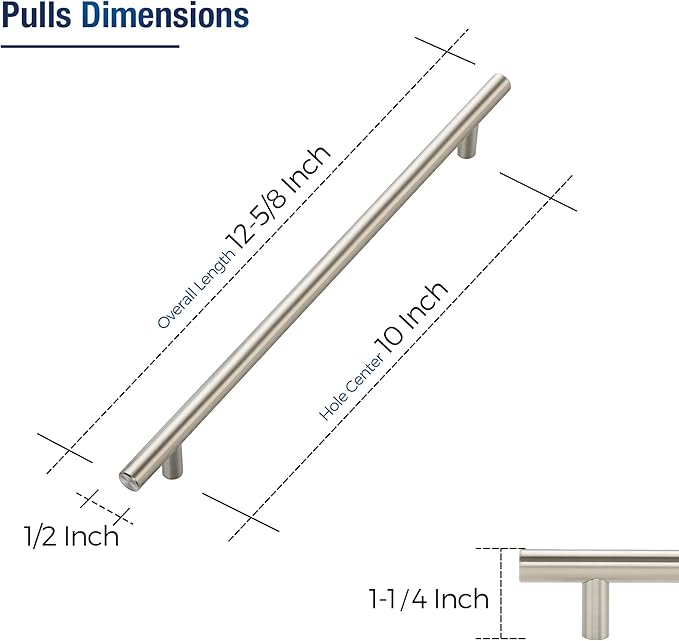 JOY DECOR 20 Pack Cabinet Handles, Brushed Nickel Cabinet Pulls, 10 in Hole Center Kitchen Cabinet Handles, Stainless Steel T Bar Handles for Dresser Drawers
