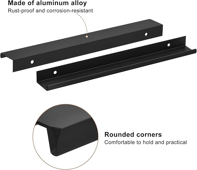 uxcell Cabinet Finger Edge Pull, 5pcs 250mm / 9.84" Aluminum Alloy Back Mount Hidden Cabinet Pulls Concealed Handle for Home Kitchen Drawer Cabinet, Black