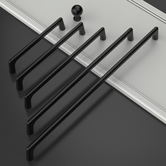 Amerdeco 10 Pack Matte Black Cabinet Pulls 12.5 Inch(320MM) Hole Centers Kitchen Cabinet Handles Hardware Kitchen Handles for Cabinets Cupboard Handles Drawer Pulls ZH0041