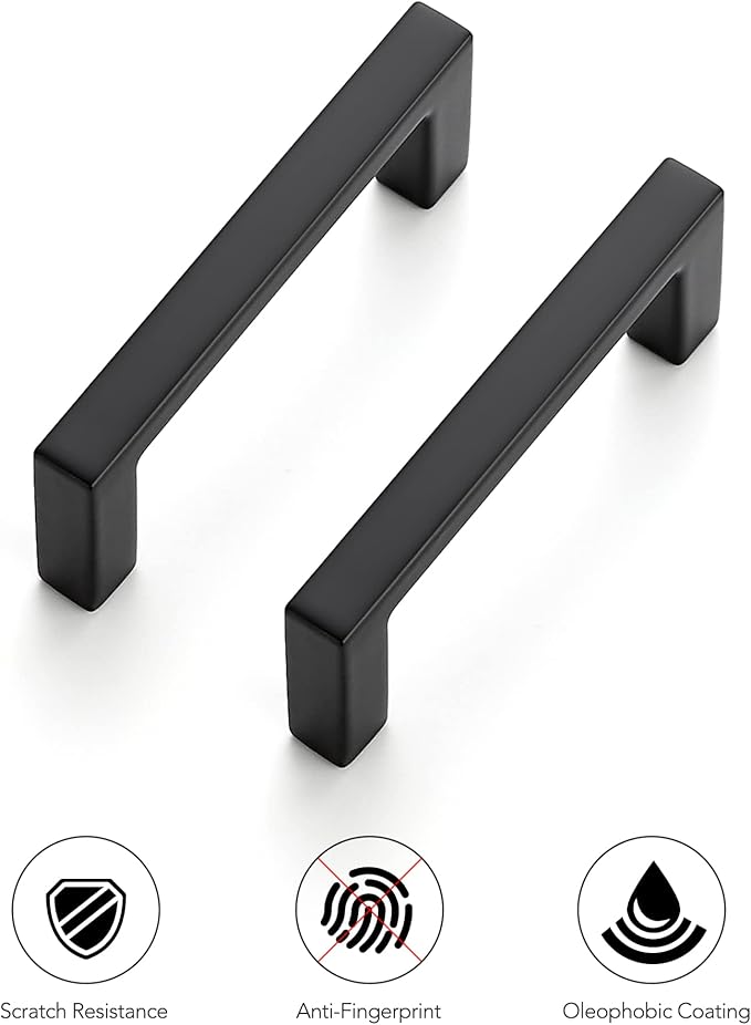 Ravinte 10 Pack Matte Black Cabinet Pulls, 2-1/2 Inch (64mm) Hole Center Slim Kitchen Handles, Square Drawer Pulls for Cabinets & Cupboards, Hardware