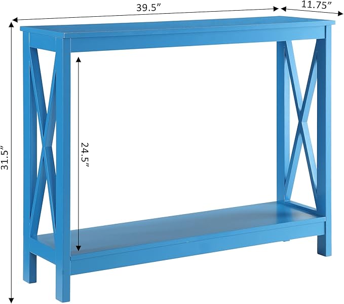 Convenience Concepts Oxford Console Table 39.5" - Sofa Table with Storage Shelf, Transitional Entryway Hall Table for Living Room and Bedroom, Display Foyer Table, Teal Blue