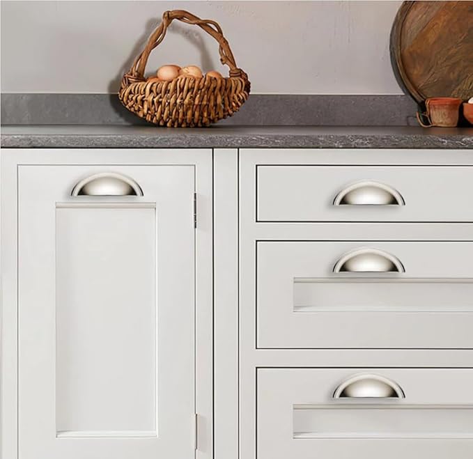 khtumeware 2 Pack 3-1/2" Drawer Pulls Polished Nickel Cabinet Cup Pulls Kitchen Hardware Cabinet Handles Drawer Handles Knobs 3.5 inch Hole Center