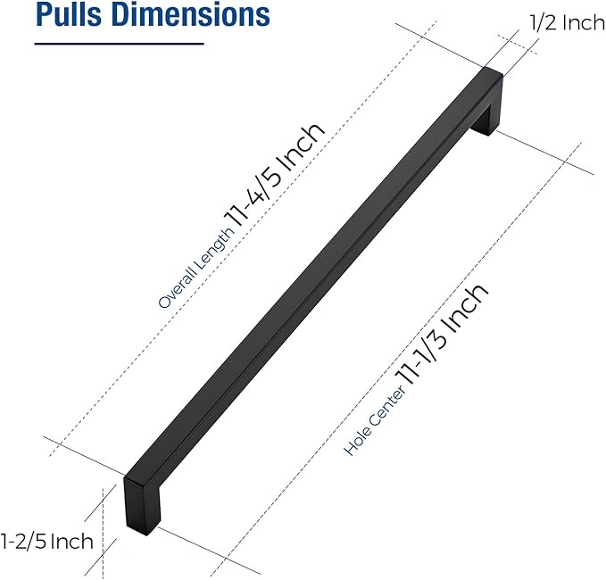 JOY DECOR 50 Pack Cabinet Handles, Black Cabinet Pulls, 11-1/3 Inch Kitchen Closet Handles Square Drawer Pulls Stainless Steel Drawer Hardware, 288mm Hole Centers