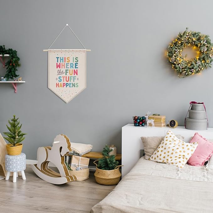 Nursery Decor Playroom Wall Decor, Boy Bedroom Decor, Boho Classroom Decorations, Canvas Banner Wall Hanging Banner Flag Room Decor, This is Where All The Fun Stuff Happens Banner