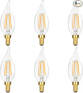 GoBright Dimmable LED Candelabra Bulbs 2700K Soft Warm White, 60W 630LM Candle Light Bulb with Vintage Flame Tip, 6W Clear Glass LED Bulbs for Chandelier, Pendant, 6-Pack