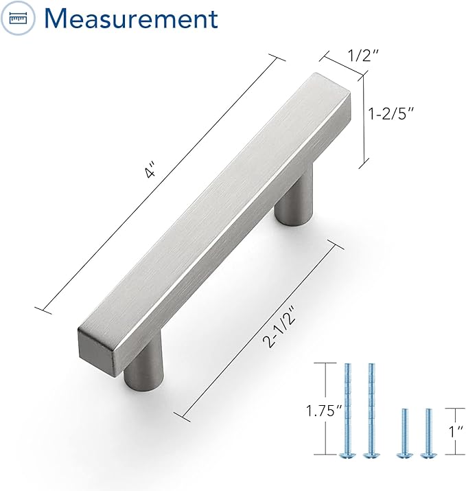 Ravinte Brushed Nickel Cabinet Handles 30 Pack 2-1/2 inch Satin Nickel Square Cabinet Pulls Silver Hardware for Kitchen Cabinets 4 inch Overall Length Stainless Steel Drawer Pulls