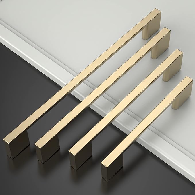 Asidrama 10 Pack 10 Inch(256mm) Brushed Brass Kitchen Cabinet Handles, Cabinet Pulls Kitchen Cabinet Hardware for Cupboard Drawer Pulls