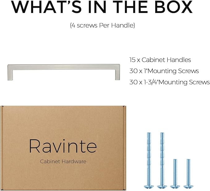Ravinte 15 Pack Solid 7-1/2 Inch Center to Center Slim Square Bar Drawer Handles - Kitchen Cabinet Hardware Brushed Nickel Pulls