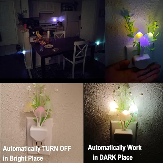 AUSAYE 2 Pack LED Sensor Night Light Plug-in NightLight Color Changing Lamp Mushroom Decor, Mini Cute Night Lights for Kids Adults Bedroom,Toilet, Bathroom, Stairs, Kitchen, Hallway
