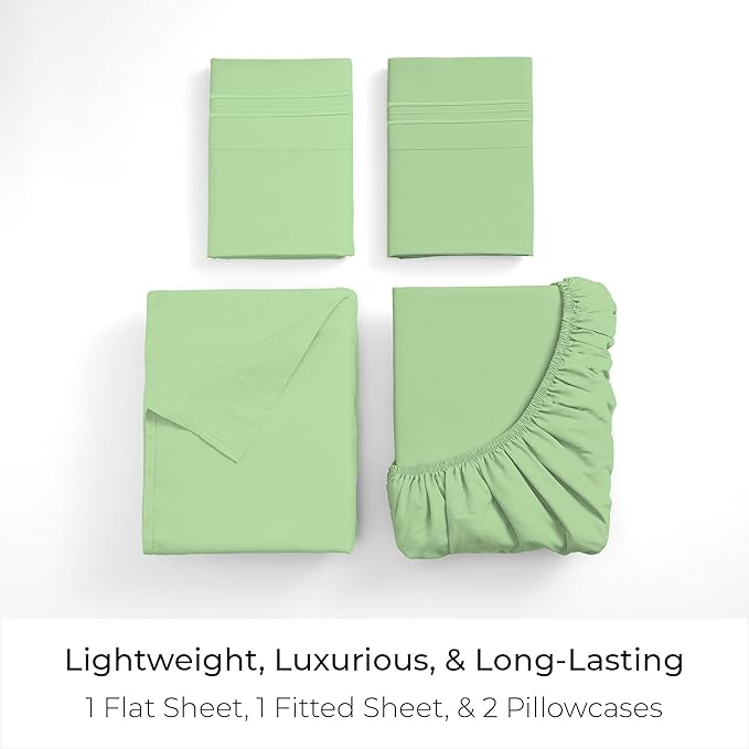 Mellanni King Sheets Set - 4 PC Iconic Collection Bedding - Hotel Luxury, Extra Soft, Cooling Bed Sheets - Wrinkle, Fade, Stain Resistant (King, Pistachio)