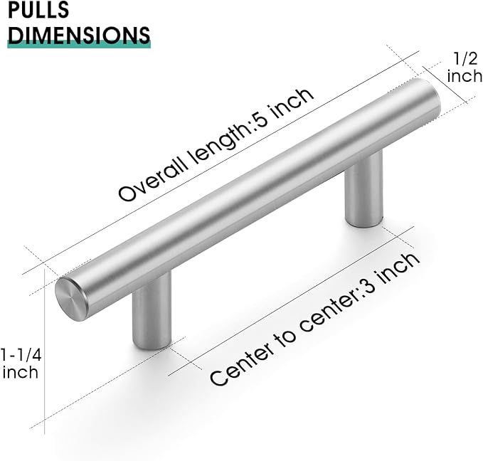 JOY DECOR 10 Pack 5 Inch Cabinet Pulls Kitchen Cabinet Handles with 3 Inch Hole Center Brushed Nickel Cabinet Hardware Stainless Steel Kitchen Drawer Pulls for Cabinets Cupboard, 76mm Hole Centers