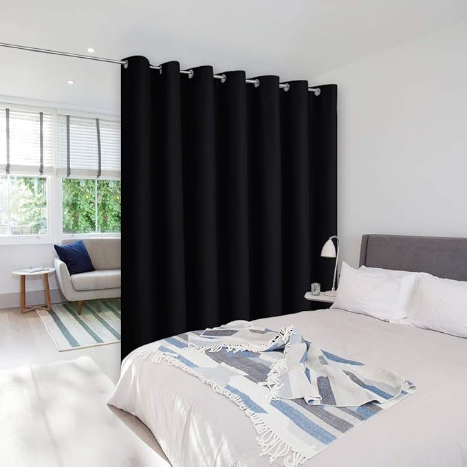 NICETOWN Lower Noise Room Divider Curtain Screen Partitions, Blackout Sound Reducing Divider Room Panel for Doorway/Glass Window/Sliding Door/Patio (1 Panel, 7ft Tall x 8.3ft Wide, Black)