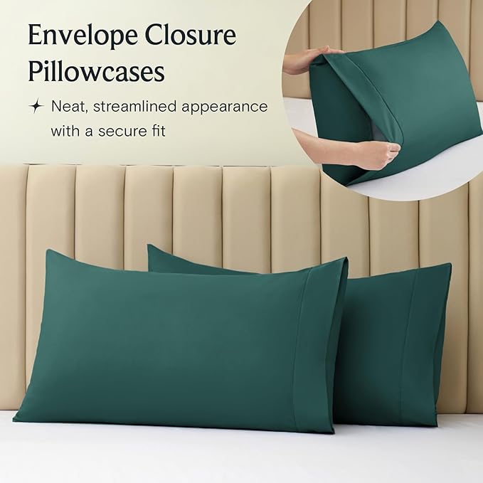 LuxClub 4 PC California King Sheet Set, Breathable Luxury Bed Sheets, Deep Pockets Wrinkle Free Cooling Sheets Machine Washable Hotel Bedding Silky Soft - Emerald Cal King