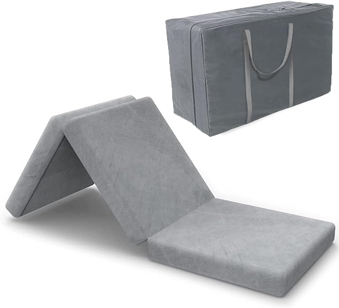 SINWEEK Tri Folding Mattress Foam Topper 4" Thickness Floor Cot Mattress, Guset Bed with Removable&Machine Washable Cover and Lining, CertiPUR-US Certified 25 x 75 Inch