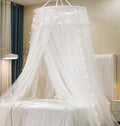 VETHIN Princess Bed Canopy for Girls Double Layer Sheer Mesh Dome Elegant Lace Mosquito Net Bed Curtain for Full Queen King Bed with led Stars String Lights(White/White)