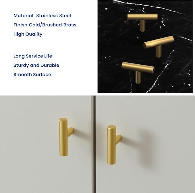 LONTAN 4 Pack Gold Cabinet Knobs Gold Drawer Knobs Brushed Brass Kitchen Cabinet Hardware for Bathroom Cupboard 2in Overall Length,Stainless Steel