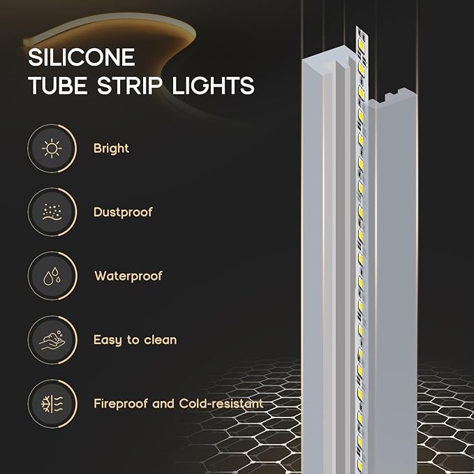 LED Strip Lights Yellow,9.8ft 110-120V Neon Rope Lights,Flexible Silicone Outdoor Waterproof Neon Strip Lights for Bedroom,Mirror,Kitchen Cabinet, Living Room,Halloween Decor