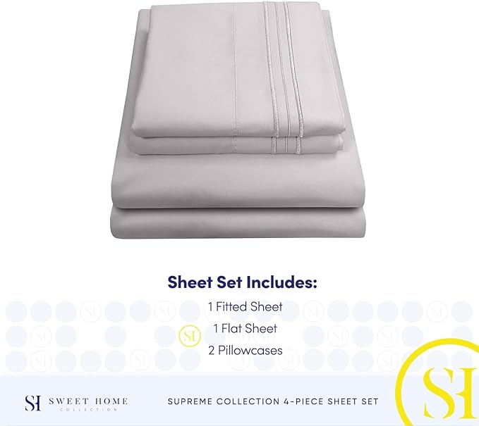 King Size Sheets - Breathable Luxury Bed Sheets with Full Elastic & Secure Corner Straps Built In - 1800 Supreme Collection Extra Soft Deep Pocket Bedding, Sheet Set, EXTRA DEEP pocket - King, Silver