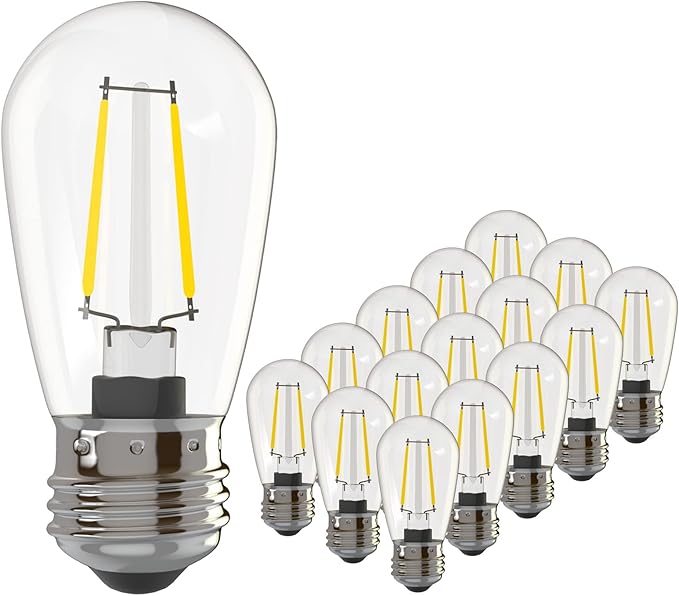 Banord 15 Pack Dimmable 2W S14 Replacement LED Bulbs, 2700K Warm White Waterproof Outdoor String Lights Vintage LED Filament Bulb, Shatterproof E26 Screw Base Edison Light Bulbs