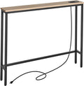 ELYKEN 5.9" Narrow Console Sofa Table with Power Outlets, 5.9" Dx39.4 Wx31.1 H Long Couch Table with Metal Frame and Charge Station with 6.5’ Extension Cord, White Oak