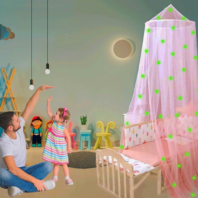 Eimilaly Stars Bed Canopy Glow in The Dark, Bed Canopy for Girls Mosquito Net, Princess Canopy for Girls Bed Room Decor, Blue