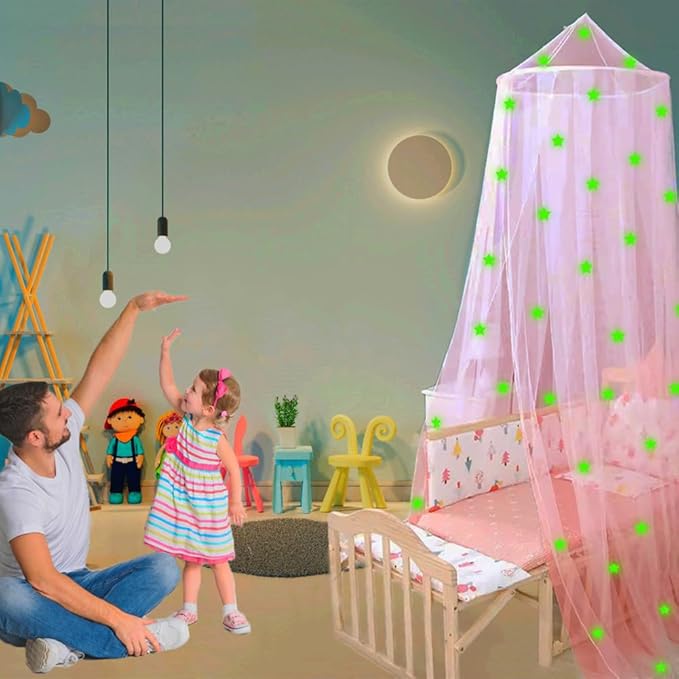 Eimilaly Stars Bed Canopy Glow in The Dark, Bed Canopy for Girls Mosquito Net, Princess Canopy for Girls Bed Room Decor, Green