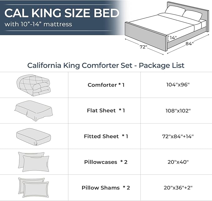 HEVUMYI Grape Purple California King Comforter Set - 7-Piece All Season Bed in a Bag Cal King, Ultra Soft Bedding Set with Comforter, Flat Sheet, Fitted Sheet, Pillowcases, Pillow Shams