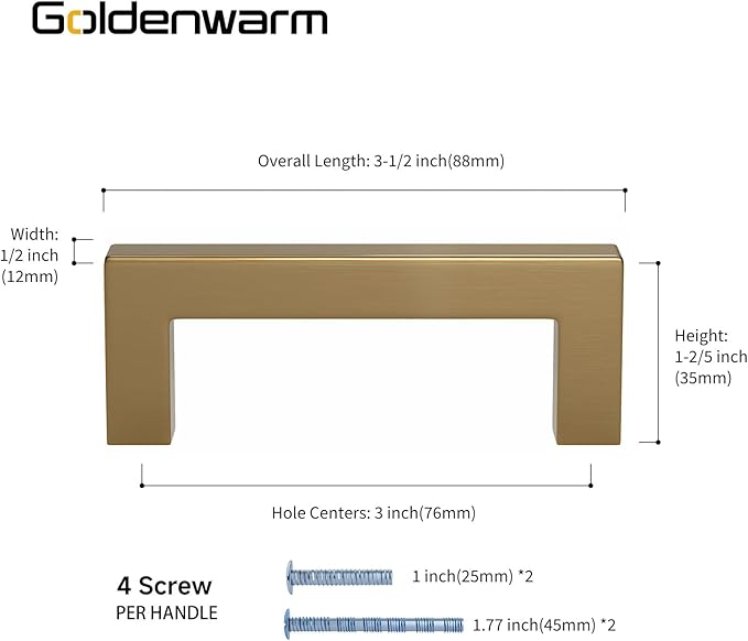 goldenwarm 10 Pack Champagne Bronze Cabinet Pulls Gold Cabinet Handles 3 Inch Champagne Drawer Pulls Brushed Bronze Drawer Handles Square Kitchen Hardware for Cupboard Bedroom Dresser