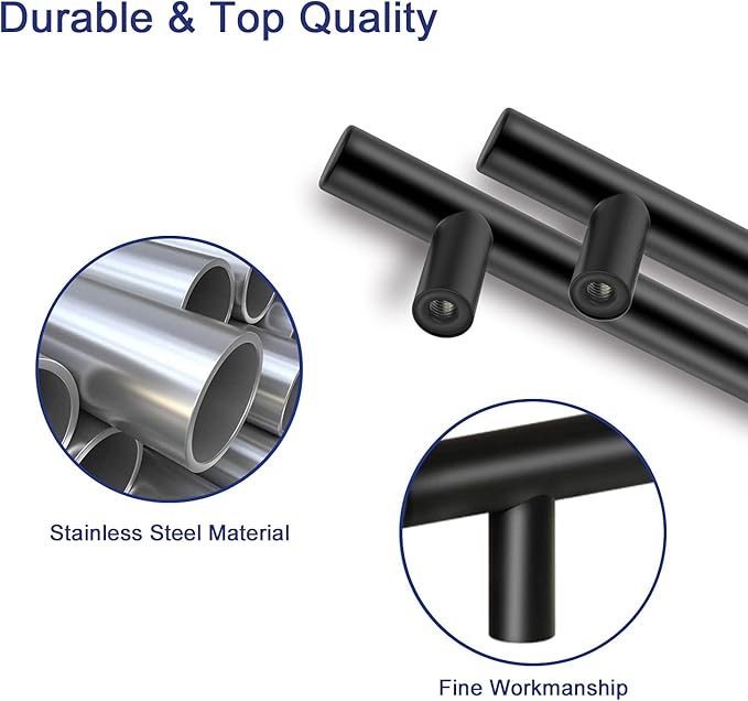 HBL' 10 Pack | 3-1/2 Inch Center to Center Matte Black Cabinet Pulls Kitchen Cabinet Handles, Made of Stainless Steel, Ideal for Cabinet,Drawer,Cupboard and Wardrobe.