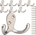IBosins 8 Pack Heavy Duty Double Prong Coat Hooks Wall Mounted with 16 Screws Retro Double Hooks Utility Hooks for Coat, Scarf, Bag, Towel, Key, Cap, Cup, Hat