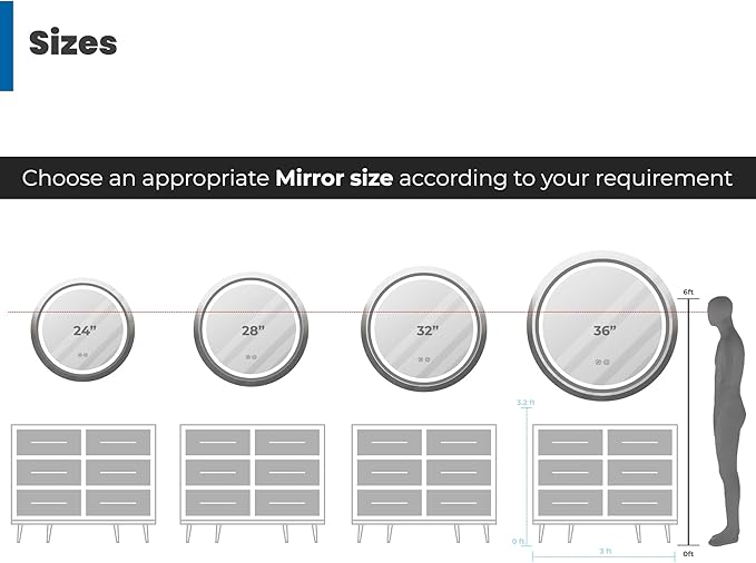Circle LED Mirror for Bathroom, Anti-Fog & Dimmable Touch Switch, 32 inches, Gold
