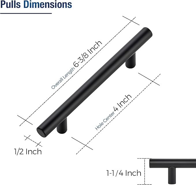 JOY DECOR 10 Pack Cabinet Handles, Black Cabinet Pulls, 4 in Hole Center Kitchen Hardware, Stainless Steel T Bar Handles for Dresser Drawers