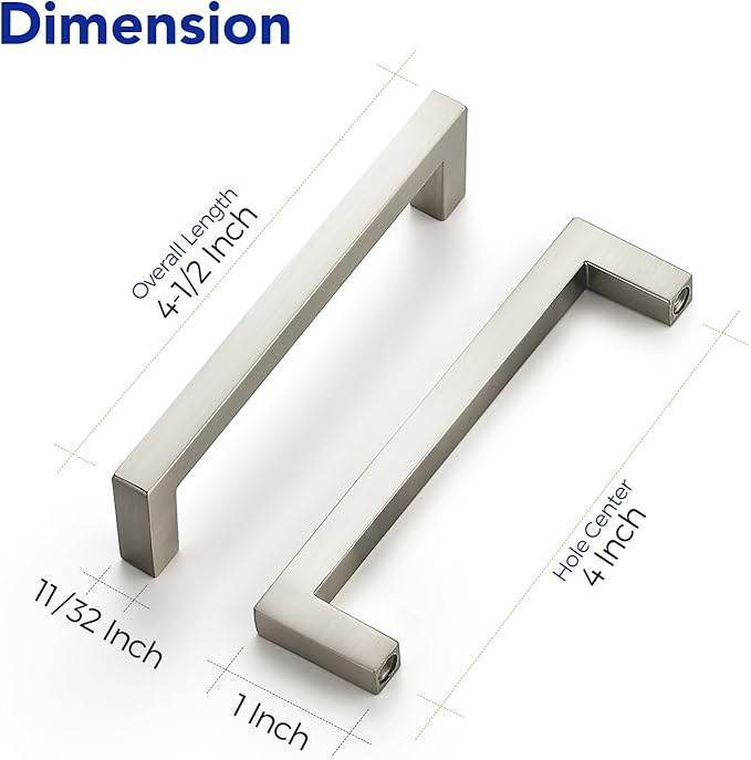 Ravinte 25 Pack Solid 4 Inch Center to Center Slim Square Bar Drawer Handles Kitchen Cabinet Handles Brushed Nickel Drawer Pulls Kitchen Cabinet Hardware Kitchen Handles Cabinet Pulls