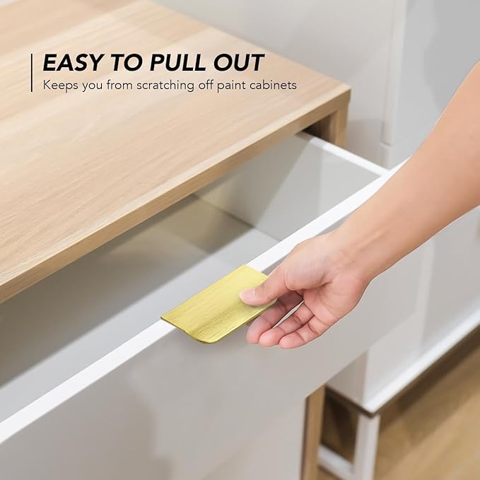 Ravinte Hardware 12 Pack Gold Cabinet Handles, 3 Inch (76mm) Finger Edge Pulls, 2 Inch Hole Center, Finger Pulls for Cabinets