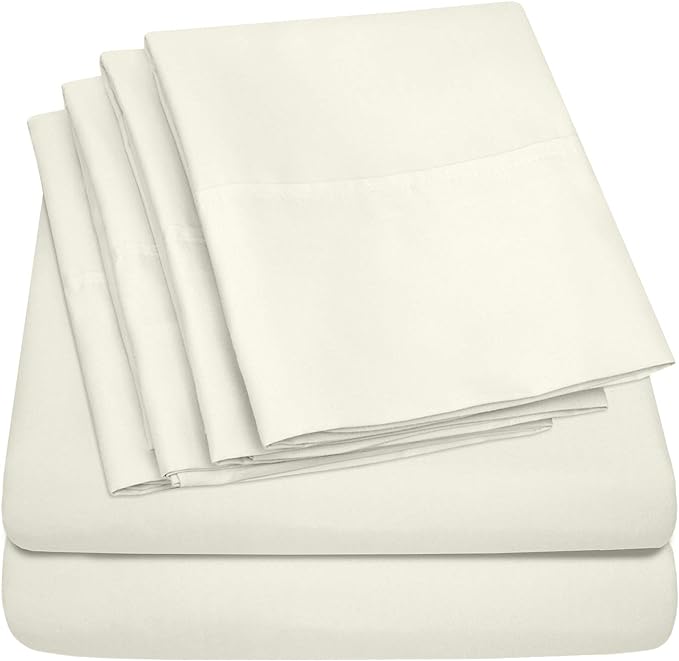 Sweet Home Collection 6 Piece Bed Sheets 1500 Supreme Collection Microfiber Deep Pocket Set-Extra Pillow Cases, Value, Queen, Ivory