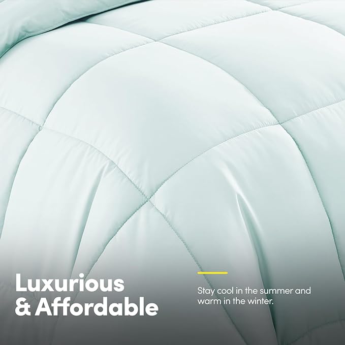 Sweet Home Collection 7 Piece Comforter Set Bag Solid Color All Season Soft Down Alternative Blanket & Luxurious Microfiber Bed Sheets, Aqua, Queen