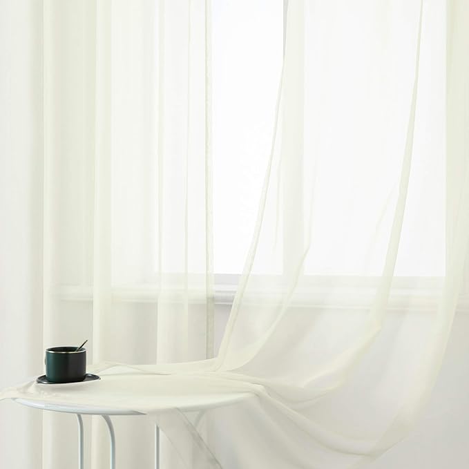 DUALIFE 45 Inches Long Voile Sheer Curtains for Nursery 2 Panels Grommet Small Windows Short Drapes Curtains for Bathroom Boys Bedroom 52 X 45 Inch Long, Ivory
