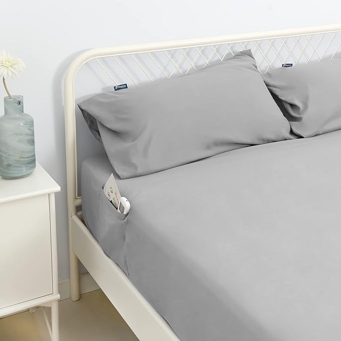 Moonsea Twin XL Sheet Sets - Extra Deep Pocket 3-Piece Twin XL Sheets - Twin Extra Long Sheet Set with Side Pocket - Easily Fits Extra Deep 16 in to 24 in Pillow Top (Grey)