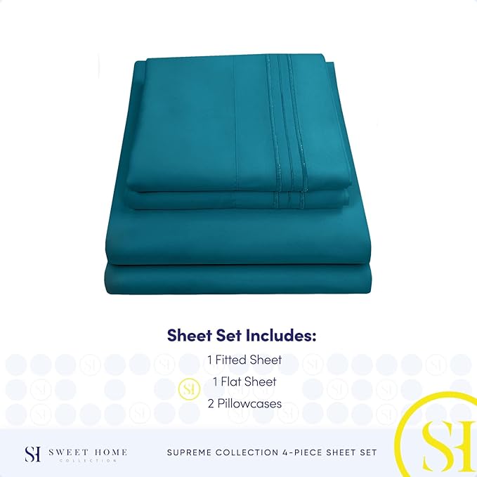 King Size Sheets - Breathable Luxury Bed Sheets with Full Elastic & Secure Corner Straps Built In - 1800 Supreme Collection Extra Soft Deep Pocket Bedding, Sheet Set, EXTRA DEEP pocket - King, Teal