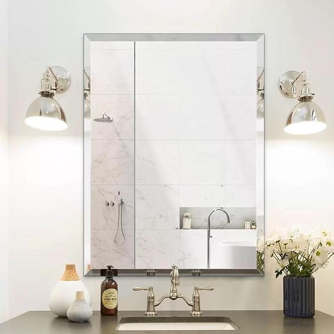 Frameless Mirror for Bathroom Vanity,20x28in Wall Mounted Mirrors for Over Sink Decorative Rectangular Frameless Mirror,With Polished Edge,Hangs Horizontally Or Vertically,Entryways,Room,Shatterproof