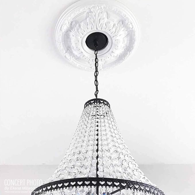 Ekena Millwork CM12BRBLF 12-1/2" x 3-7/8" x 3/4" Bradford Ceiling Medallion, Jet Black