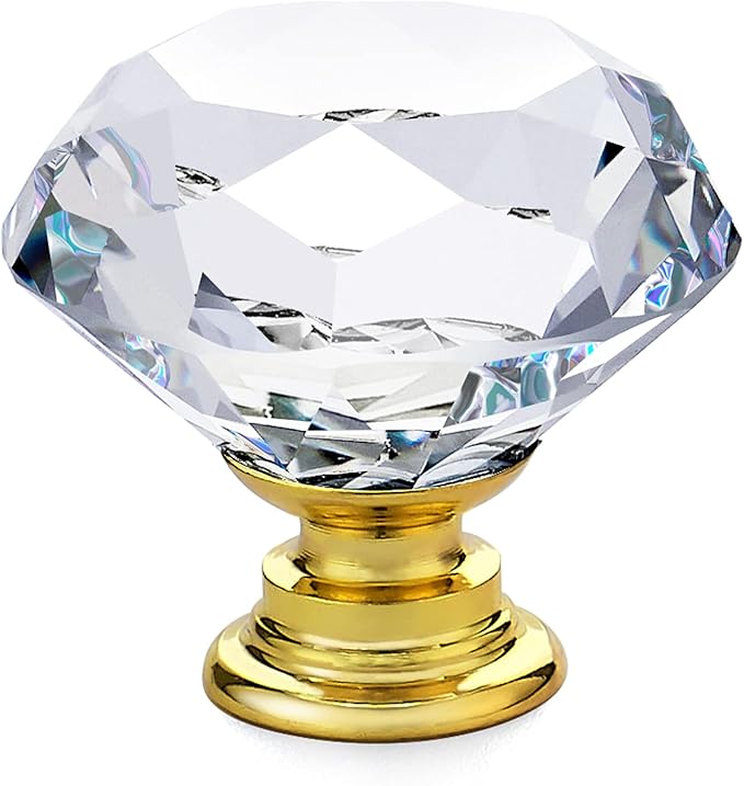 Ravinte 15 Pack Crystal Drawer Knobs - Glass Cabinet Knobs, Diamond Shaped, 30 mm with Gold Base