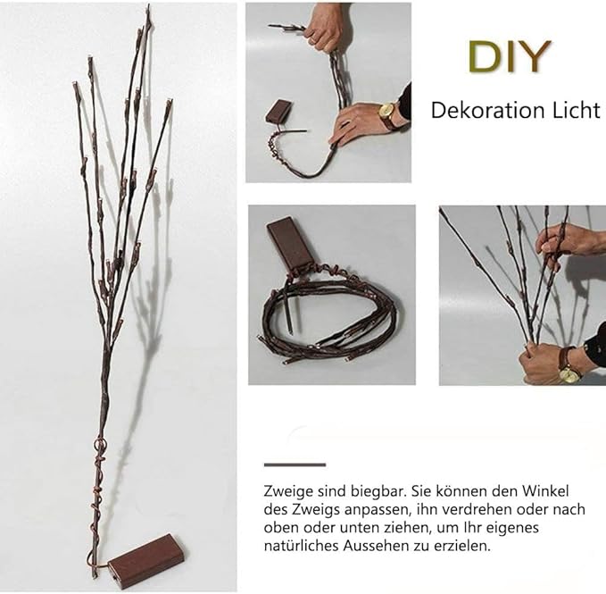 DK177 2 Pack Led Branch Light Battery Operated Lighted Branch Vase Filler Willow Tree Artificial Little Twig Power Brown 30 Inch 20 LED for Indoor Romantic, Multicolor Light