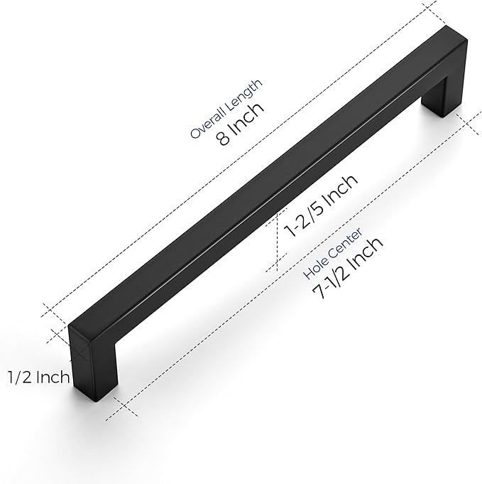 Ravinte 50 Pack 7-1/2 Inch Kitchen Square Cabinet Handles Matte Black Pulls Black Drawer Pulls Kitchen Cabinet Hardware for Cupboard Drawer Handles
