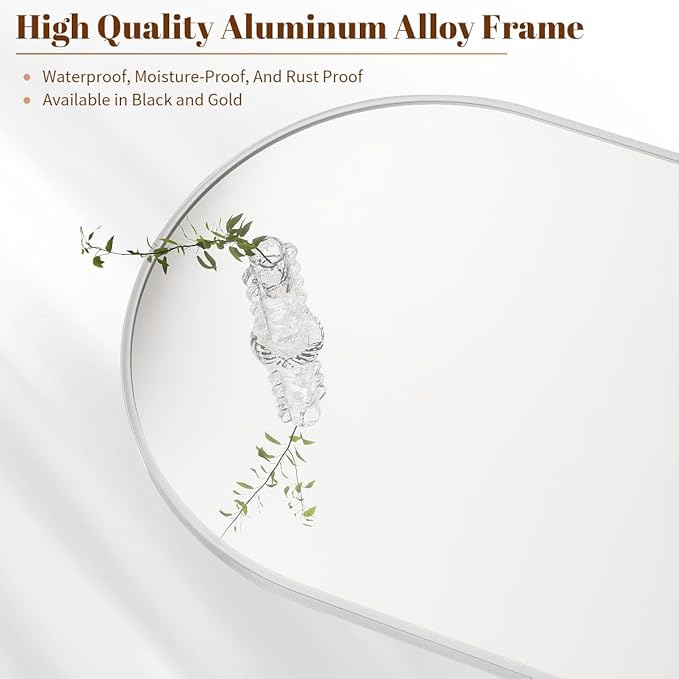 BEAUTYPEAK 20"x30" Arch Bathroom Mirror, Wall Mounted Vanity Metal Frame Mirror for Bedroom, Entryway, Living Room, Silver