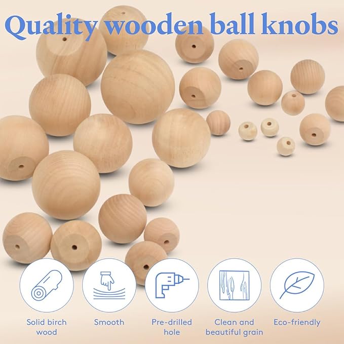 Unfinished Wood Ball Knobs 1-3/4 inch for Kitchen Cabinet Knobs, Drawer Knobs, Dresser Knobs and Crafts, Pack of 25, by Woodpeckers