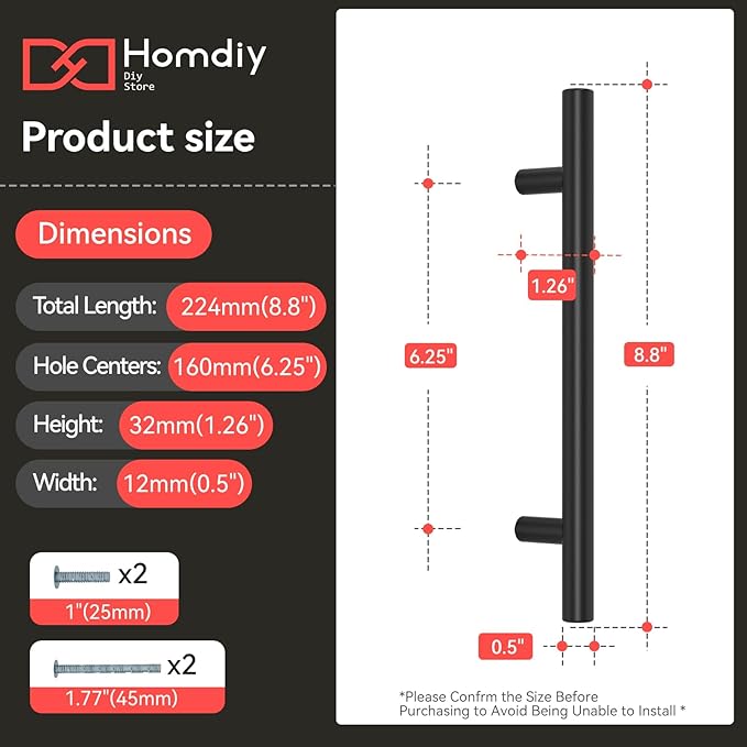 homdiy Black Cabinet Handles 20Pack 6-1/4inch Hole Center Kitchen Drawer Pulls and Knobs Stainless Steel Cabinet Hardware for Bathroom, Cupboard
